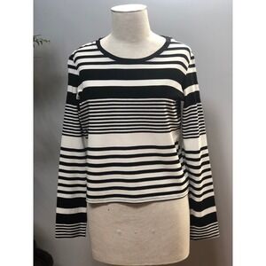 Trina Turk Off white cream and black striped‎ blouse shirt size large